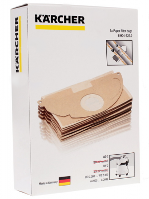 Мешки пылесборники для пылесоса Karcher WD 2.200, MV 2, арт. 6.904-322, 5 шт